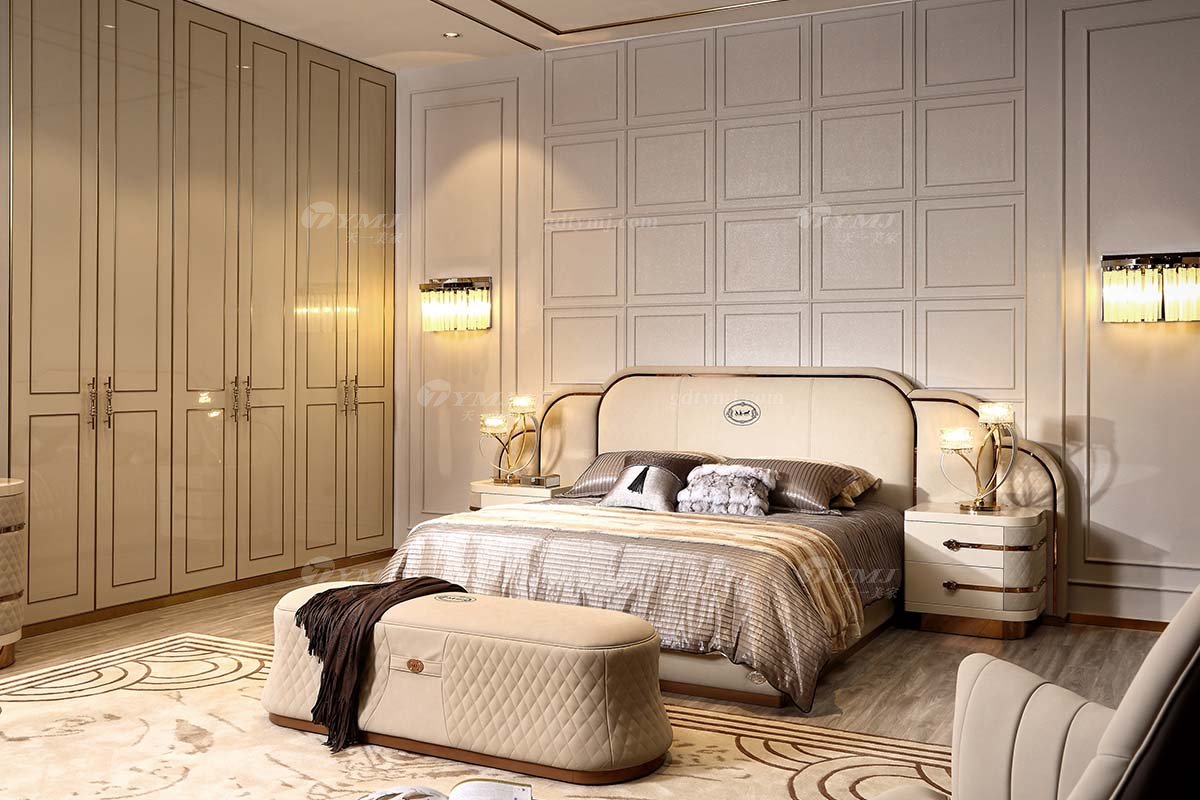 別墅豪宅家具品牌高端樣板間家具輕奢后現代臥室時尚頭層皮雙人大床組合