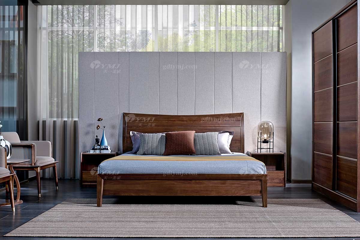 高端會所別墅家具品牌樣板房家具輕奢新中式風格黑胡桃實木大床