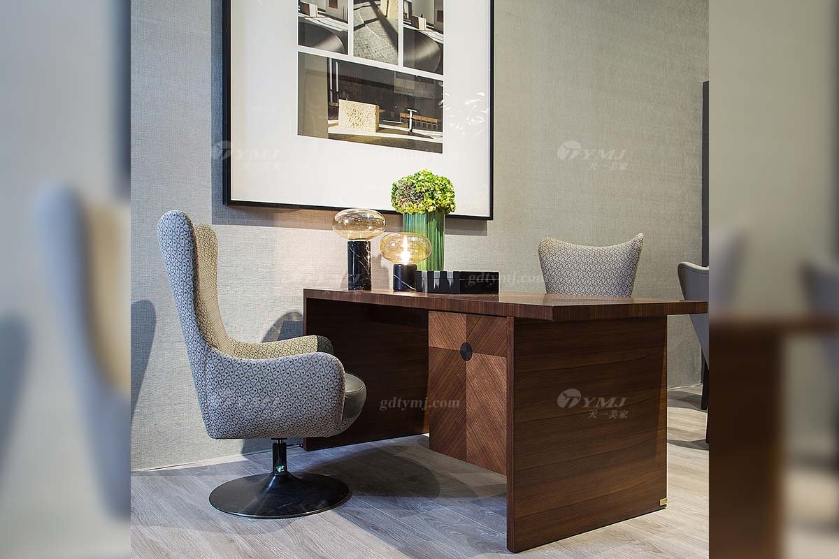 創意別墅會所家具品牌現代極簡北歐書房家具實木胡桃色書桌系列