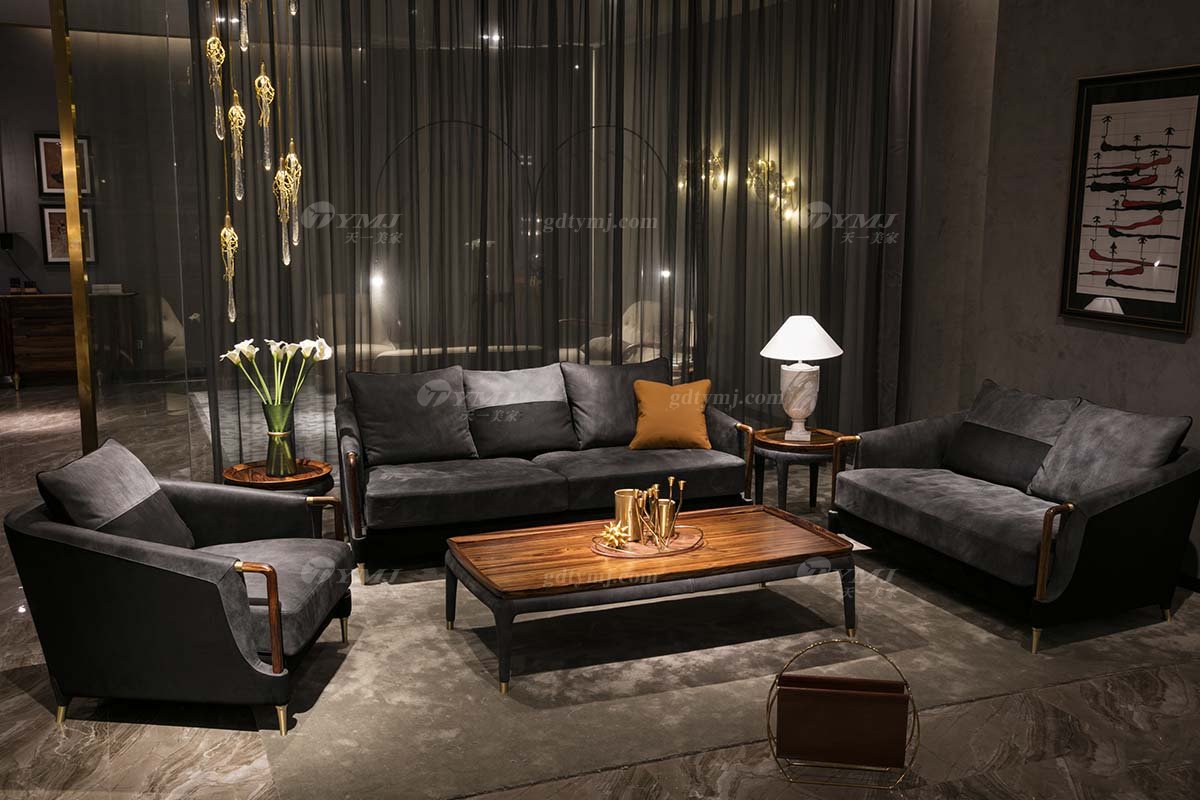 高端豪別墅會所豪宅家具品牌輕奢新中式風客廳高彈高密度海綿時尚優質絨布藝