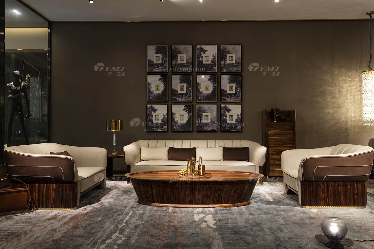 高端豪宅會所家具品牌輕奢新中式風客廳家具高彈高密度海綿實木真皮沙發系列