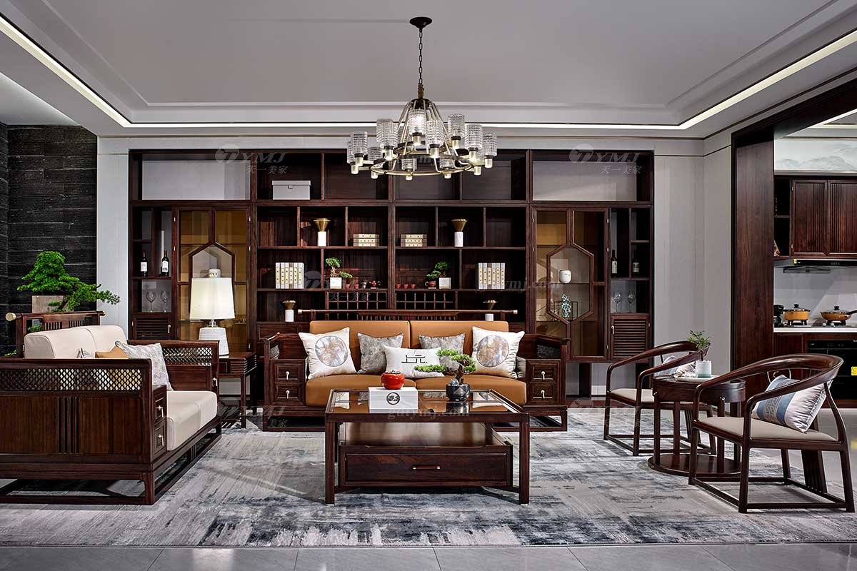 高檔別墅會所家具品牌輕奢新中式風格客廳實木沙發單椅組合