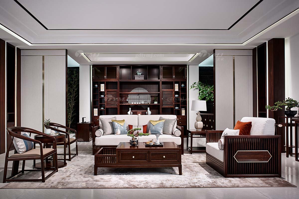 高檔別墅會所家具品牌輕奢新中式時尚客廳家具實木沙發組合客廳組合沙發