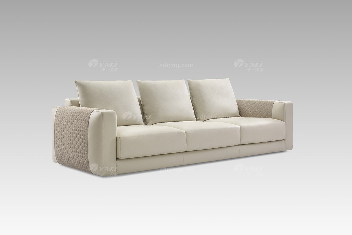現代輕奢高端別墅豪華品牌家具米色真皮三位沙發三位沙發LS2811-36側面