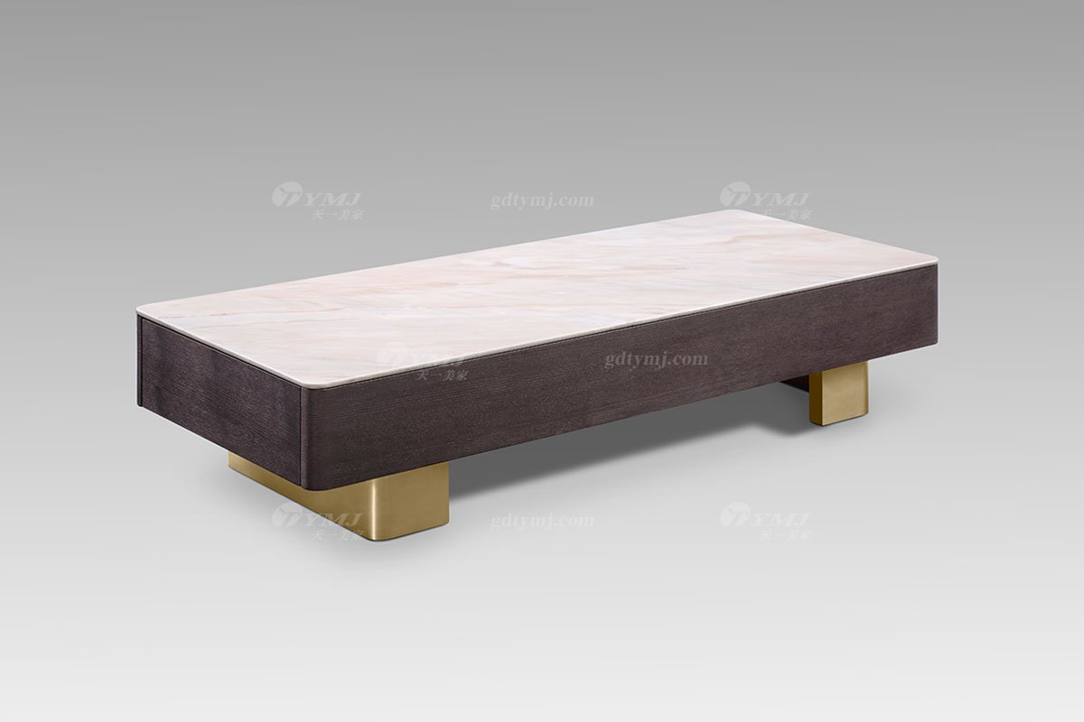 高端別墅家具現代輕奢灰橡意大利金+高級大理石方幾方幾LT2815-5側面