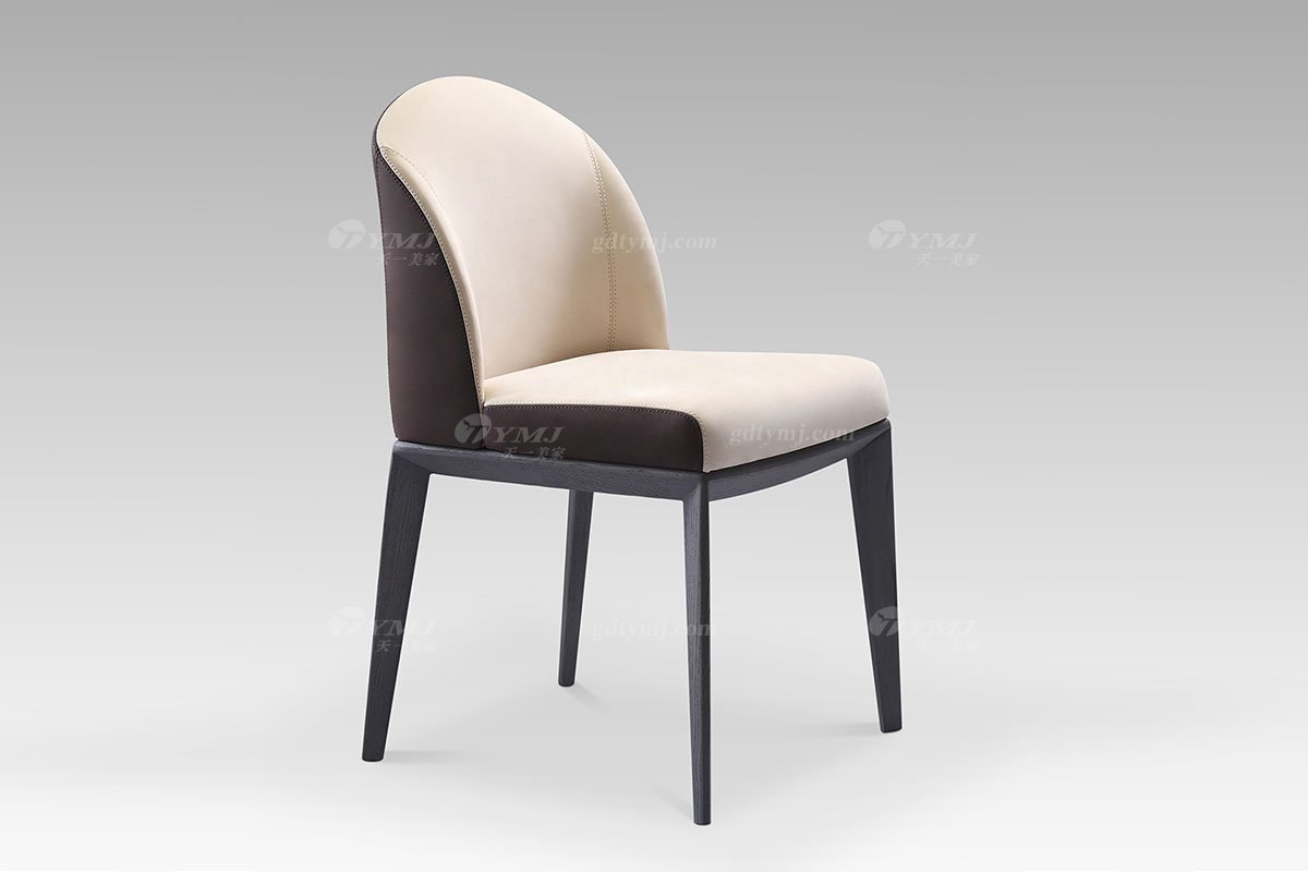 現代輕奢時尚會所家具咖色+米色餐椅餐椅DC2805側