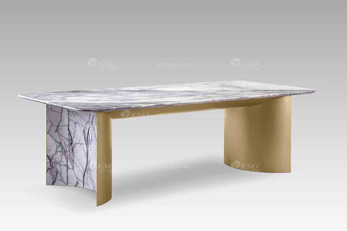 現代輕奢高端別墅家具品牌高級大理石面+意大利金底長餐臺餐臺DT2808-20側