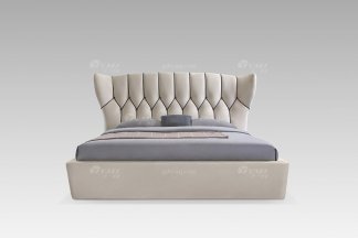 現代時尚輕奢高檔米色布藝床