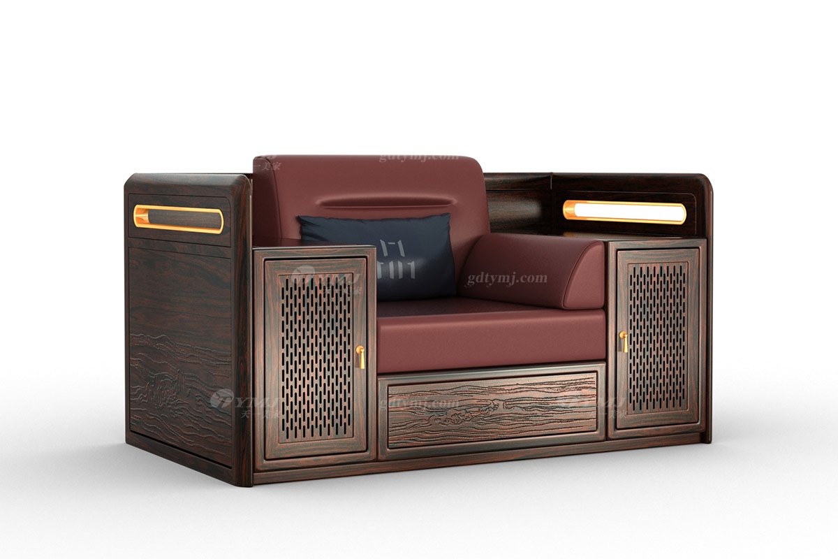 新中式輕奢時尚高端品牌家具黑酸枝實木單位沙發