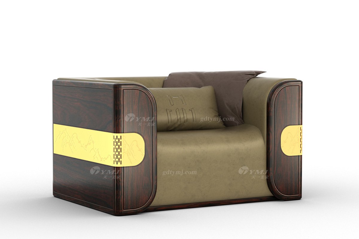 高端大氣新中式輕奢高端品牌家具黑酸枝實木意大利真皮單位沙發