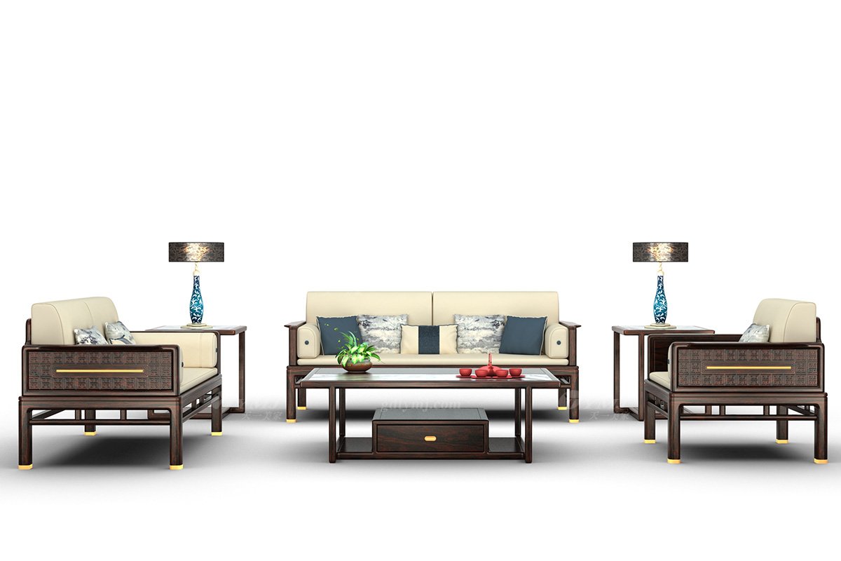 時尚優雅新中式輕奢高端品牌家具黑酸枝實木單位沙發單位沙發H-PYSF1組合