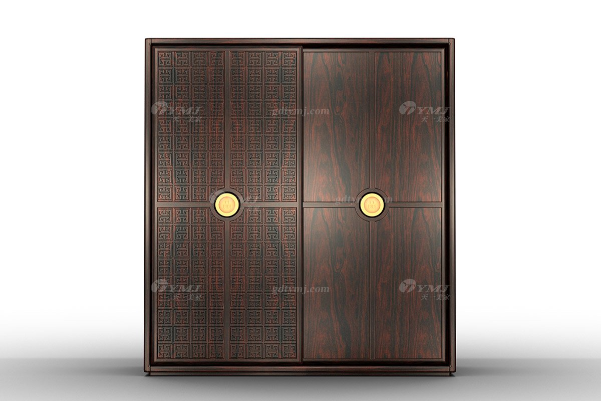 高端會所家具時(shí)尚新中式輕奢全紅木黑酸枝實(shí)木趟門衣柜