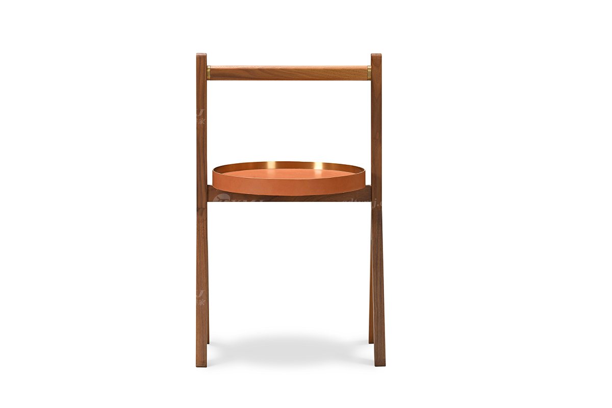 時尚輕奢家具現代高檔別墅家具品牌北美黑胡桃實木+馬鞍皮藝休閑幾