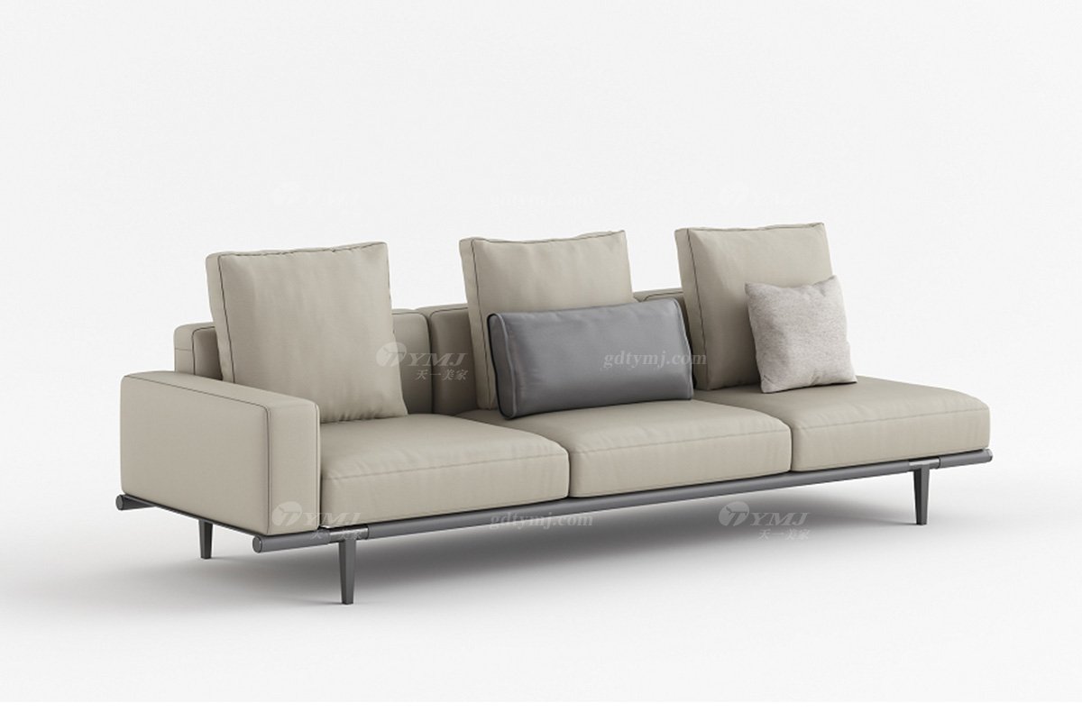 現代時尚輕奢家具品牌別墅家具客廳米色真皮單扶手四人位沙發