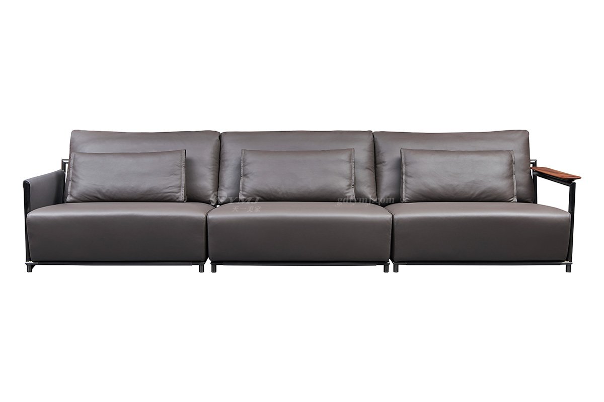 現代時尚輕奢家具品牌客廳家具不銹鋼拉絲想黑色金屬皮藝軟包四人位沙發