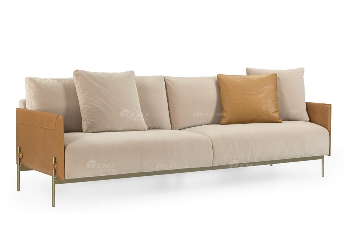 現代輕奢時尚別墅家具品牌高端皮布藝結合軟包舒適三人位沙發SF-22三人位沙發