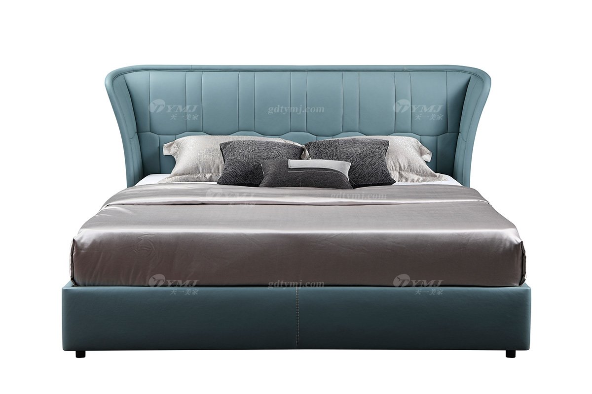 現代時尚家具輕奢別墅家具品牌臥室皮藝軟包綠色舒適大床雙人床