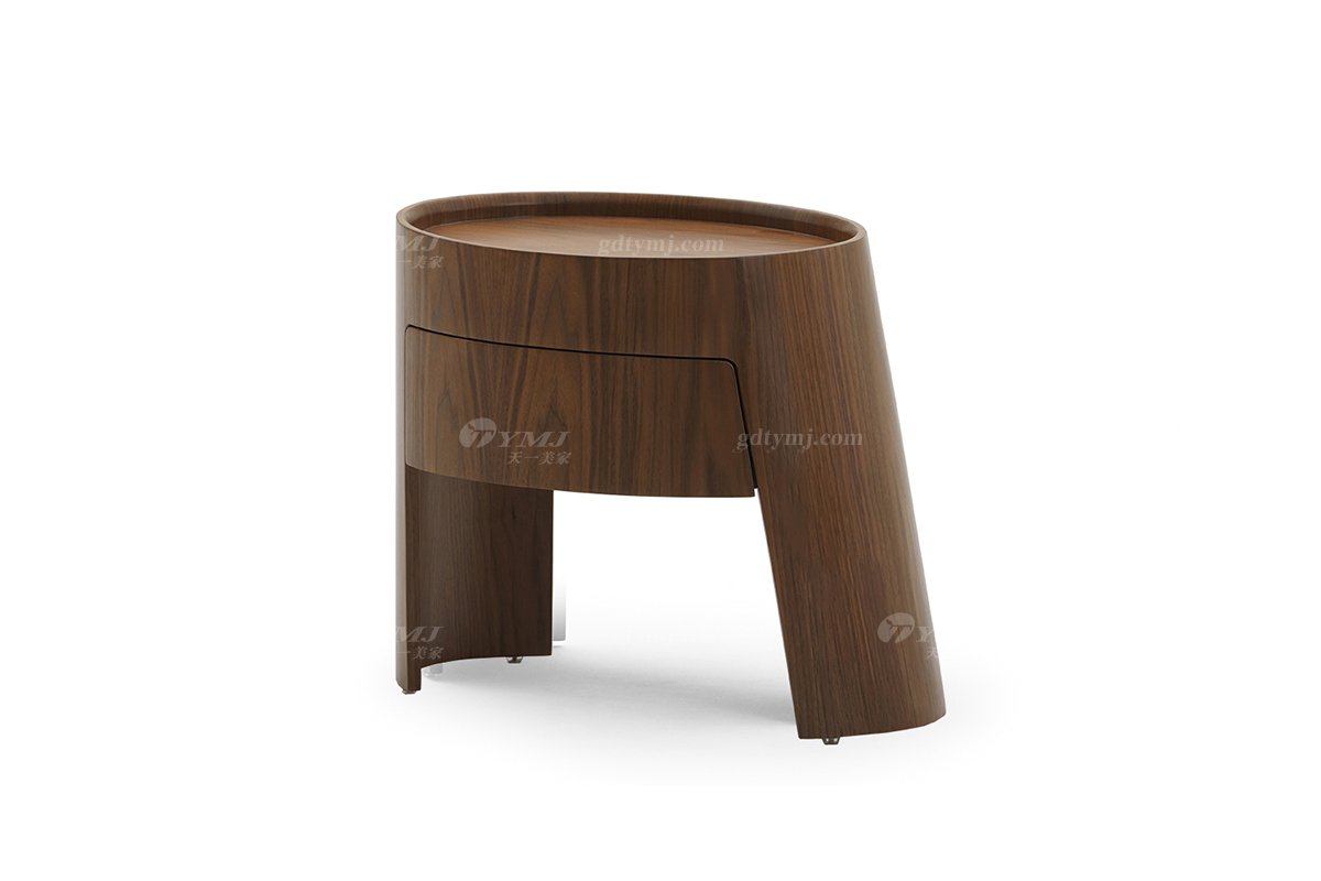 現代時尚輕奢家具品牌別墅家具高端臥室黑胡桃實木床頭柜B-06床頭柜1