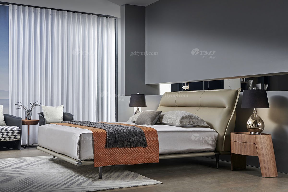 現代時尚輕奢家具品牌別墅家具高端臥室黑胡桃實木床頭柜B-06床頭柜場景