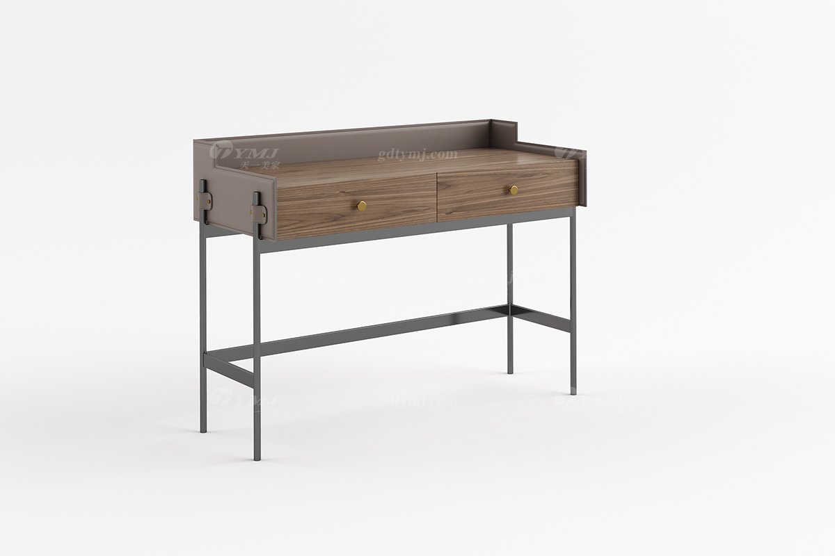 現代高端別墅家具品牌時尚輕奢臥室北美黑胡桃+金屬妝臺