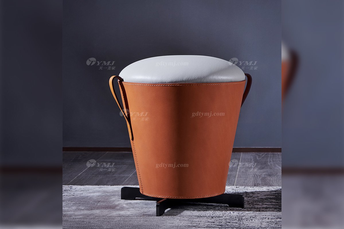 現代別墅家具時尚輕奢橙色馬鞍皮藝妝凳D-03妝凳場景