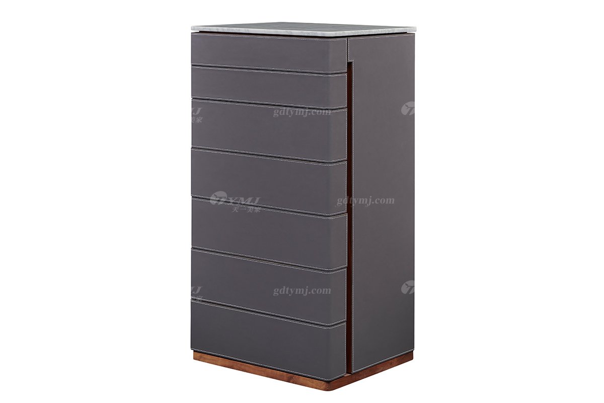 現代高端別墅家具品牌時尚輕奢黑胡桃+大理石皮藝七斗柜DB-01A七斗柜2