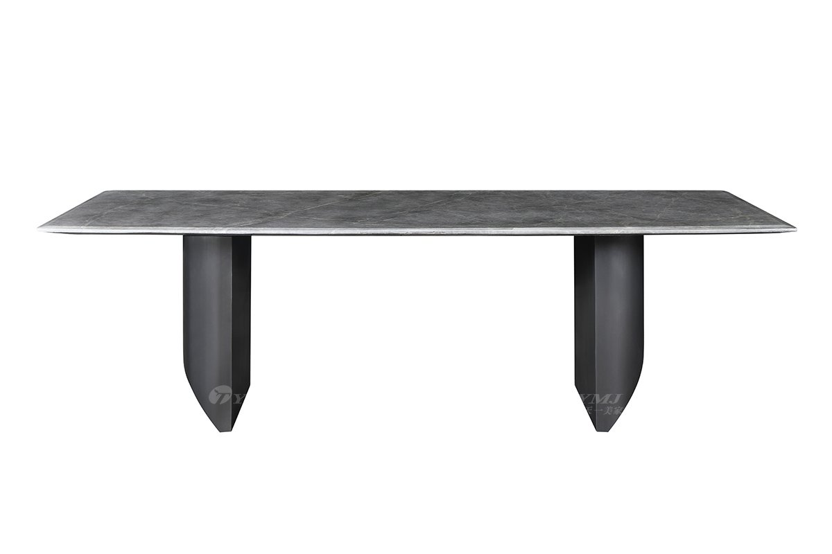  現代時尚輕奢家具品牌別墅家具餐廳金屬+土耳其灰大理石長餐桌