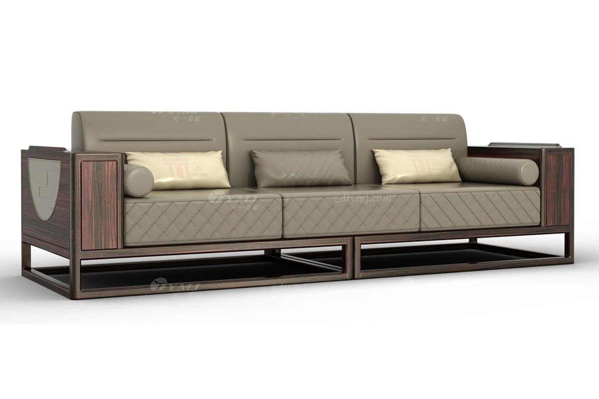 新中式高檔家具會所家具時尚輕奢進口烏金木實木四人位沙發