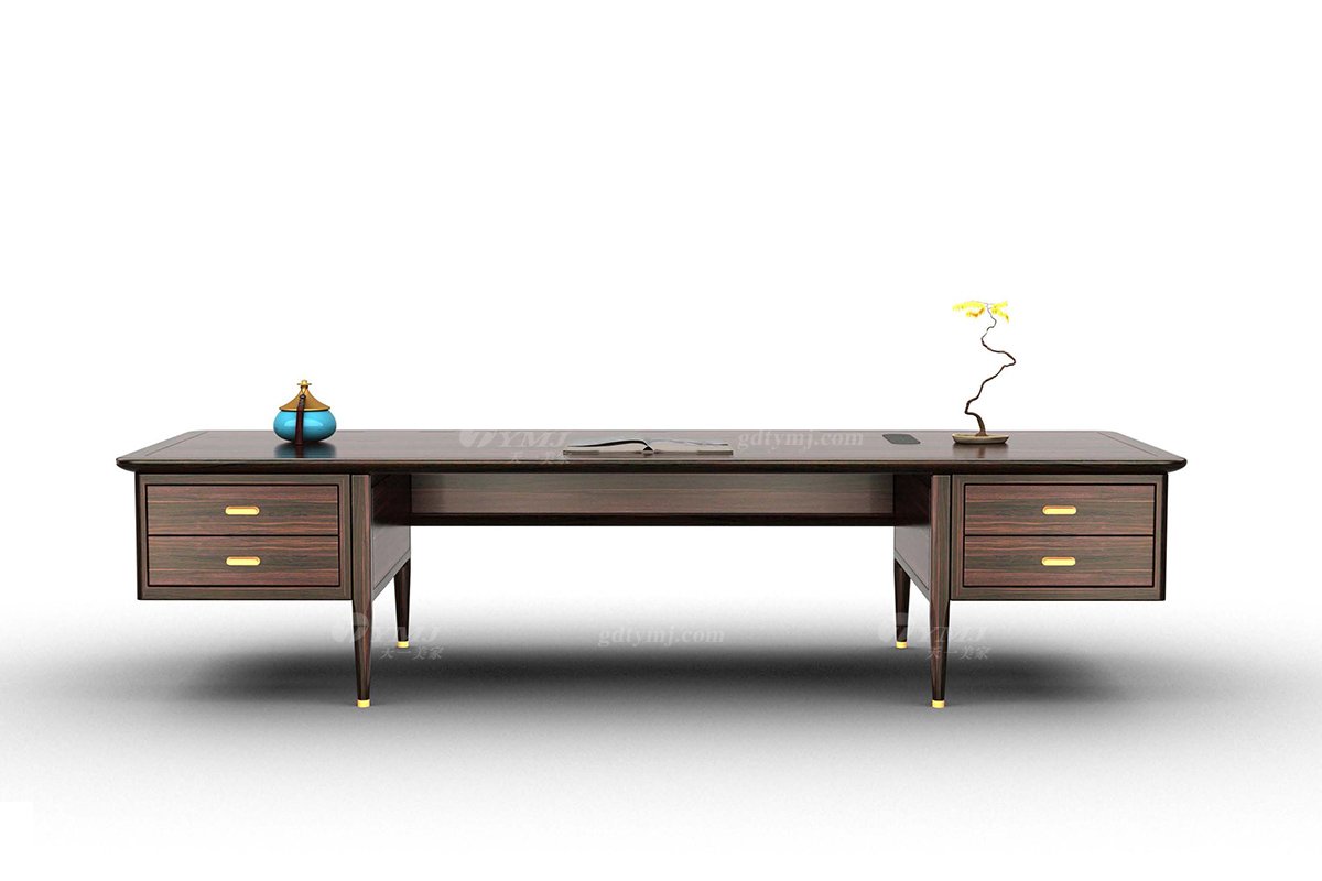 時尚新中式家具風格品牌別墅會所家具高端進口烏金木實木大班臺