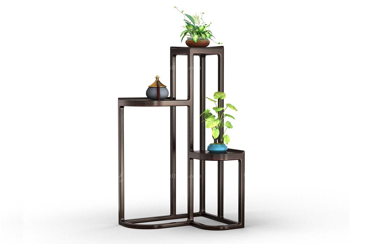 新中式家具風格品牌別墅會所家具大氣時尚高端進口烏金木實木創意墻角幾H-GHQJ-B墻角幾