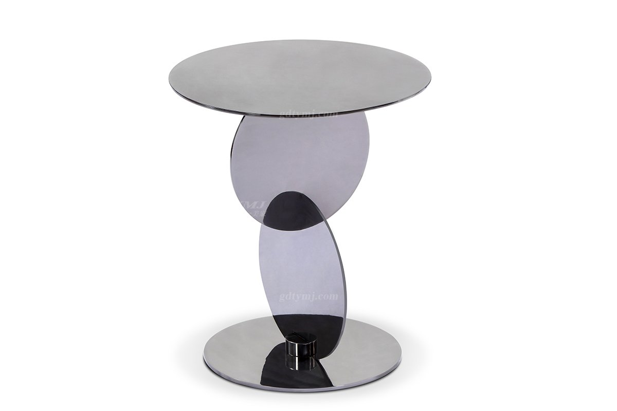 意式極簡風格高端別墅家具現代輕奢時尚客廳鏡面鋼槍黑色小圓幾LT-1927小圓幾