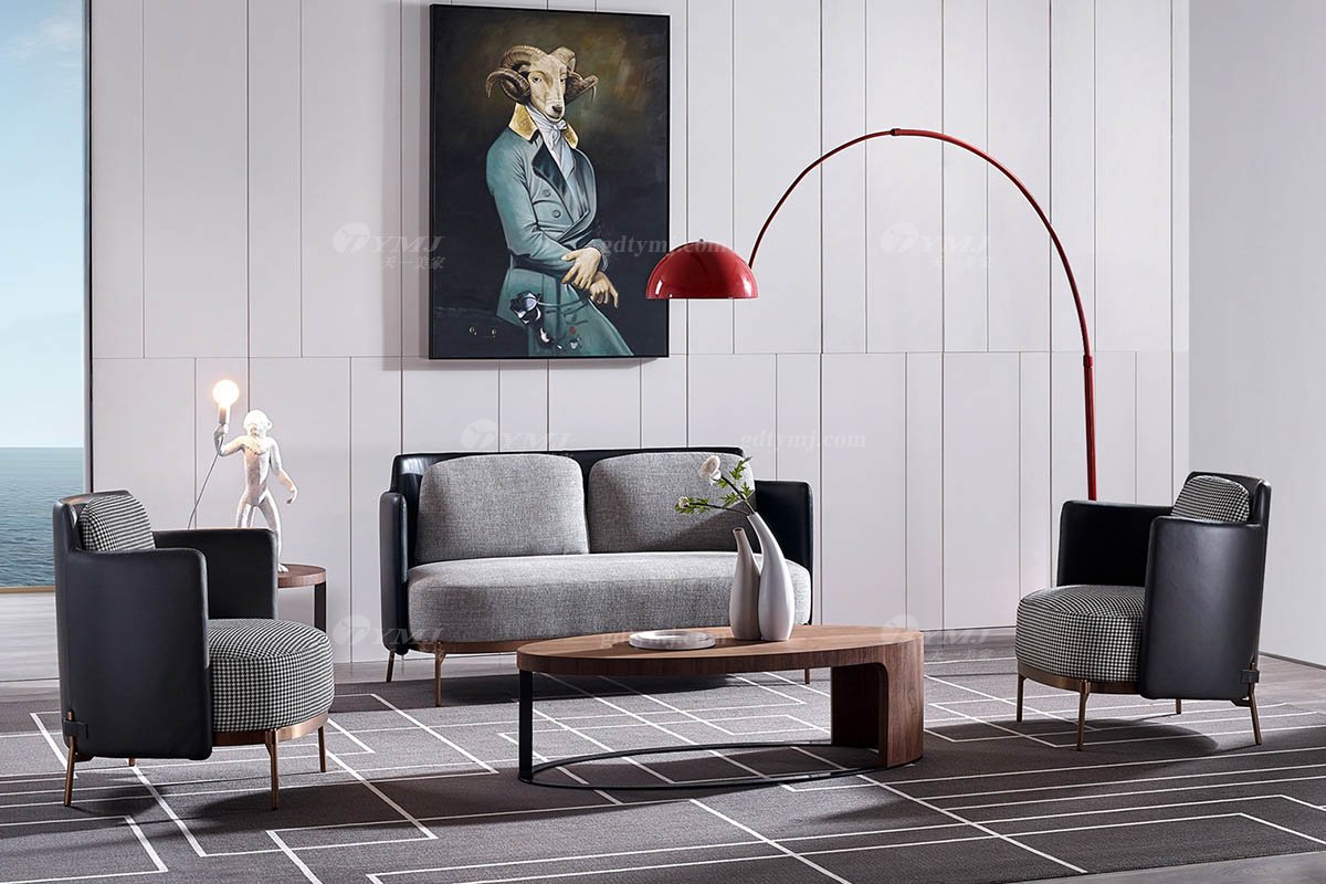 意式極簡風格高端別墅家具現代輕奢時尚客廳千鳥格休閑椅LC1710-16休閑椅場景