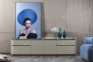 高端別墅豪宅家具星級酒店家具品牌后現代輕奢風格客廳卡其色+魚肚灰大理石電視柜