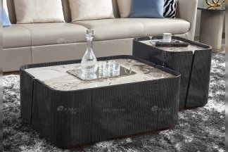 高端別墅豪宅家具星級酒店家具品牌后現代輕奢風格客廳時尚大理石面+黑檀茶幾