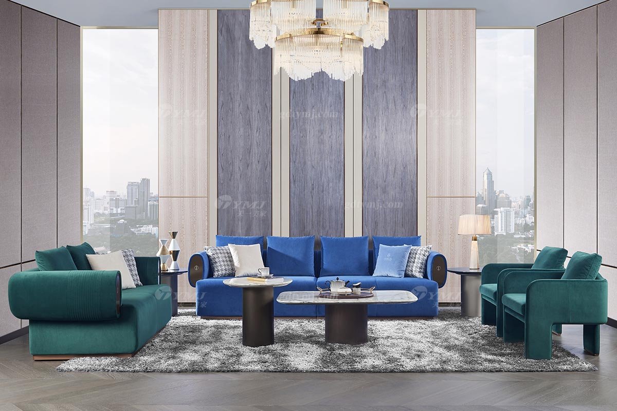 高端別墅豪宅家具星級酒店家具品牌后現(xiàn)代輕奢風(fēng)格客廳時尚創(chuàng)意綠色皮藝雙人沙發(fā)TX003-2兩位沙發(fā)場景