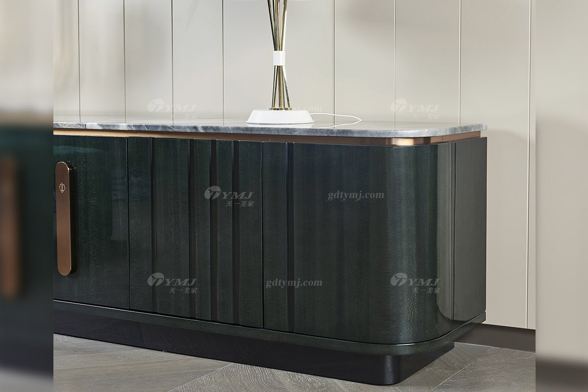 高端別墅豪宅家具星級酒店家具品牌后現代輕奢風格客廳時尚魚肚灰石面+尼斯莫蘭迪綠電視柜TK603-220電視柜細節