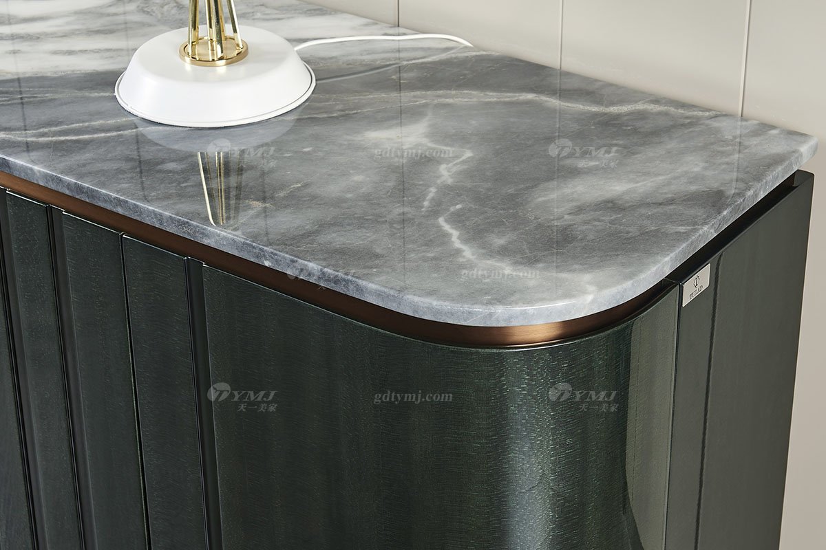 高端別墅豪宅家具星級酒店家具品牌后現代輕奢風格客廳時尚魚肚灰石面+尼斯莫蘭迪綠電視柜TK603-220電視柜細節1