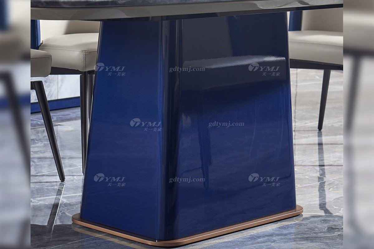 后現(xiàn)代輕奢風(fēng)格家具高端會(huì)所別墅品牌家具時(shí)尚餐廳魚(yú)肚灰石面+孔雀藍(lán)餐桌餐臺(tái)TC808-200餐桌細(xì)節(jié)