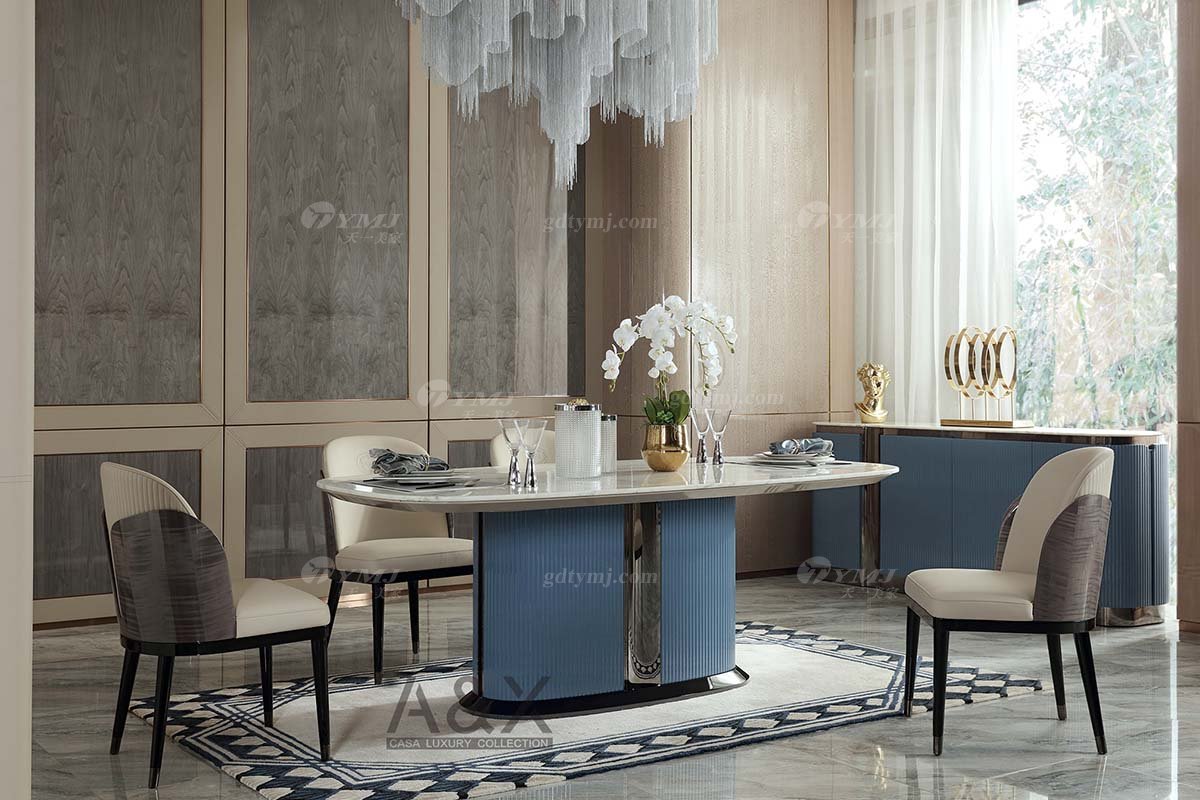 輕奢后現(xiàn)代風格家具高端會所別墅品牌家具時尚餐廳皮藝餐椅CC040B餐椅場景