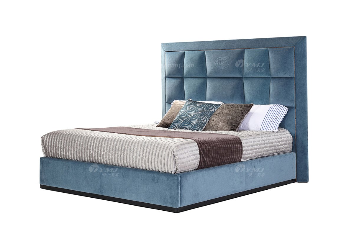 輕奢后現(xiàn)代風(fēng)格家具高端會所別墅品牌家具臥室舒適藍(lán)色布藝軟包雙人床雙人大床