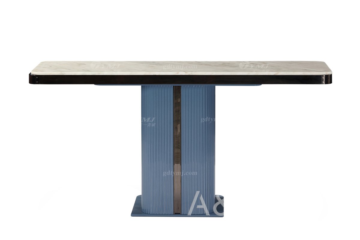 輕奢后現代風格家具高端會所別墅品牌家具時尚客廳魚肚白石面+藍色玄關