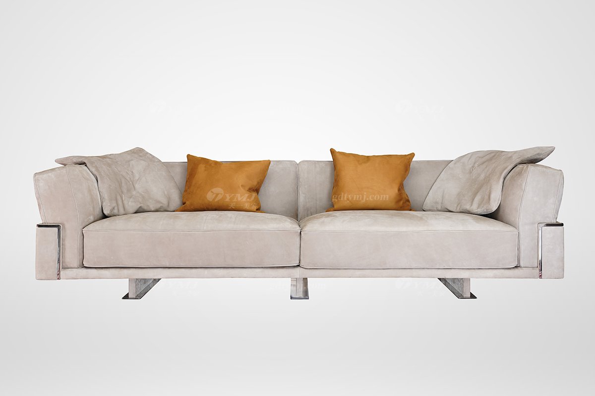 簡美輕奢風格家具高端別墅會所家具品牌客廳舒適皮藝四位沙發5235-03多位沙發
