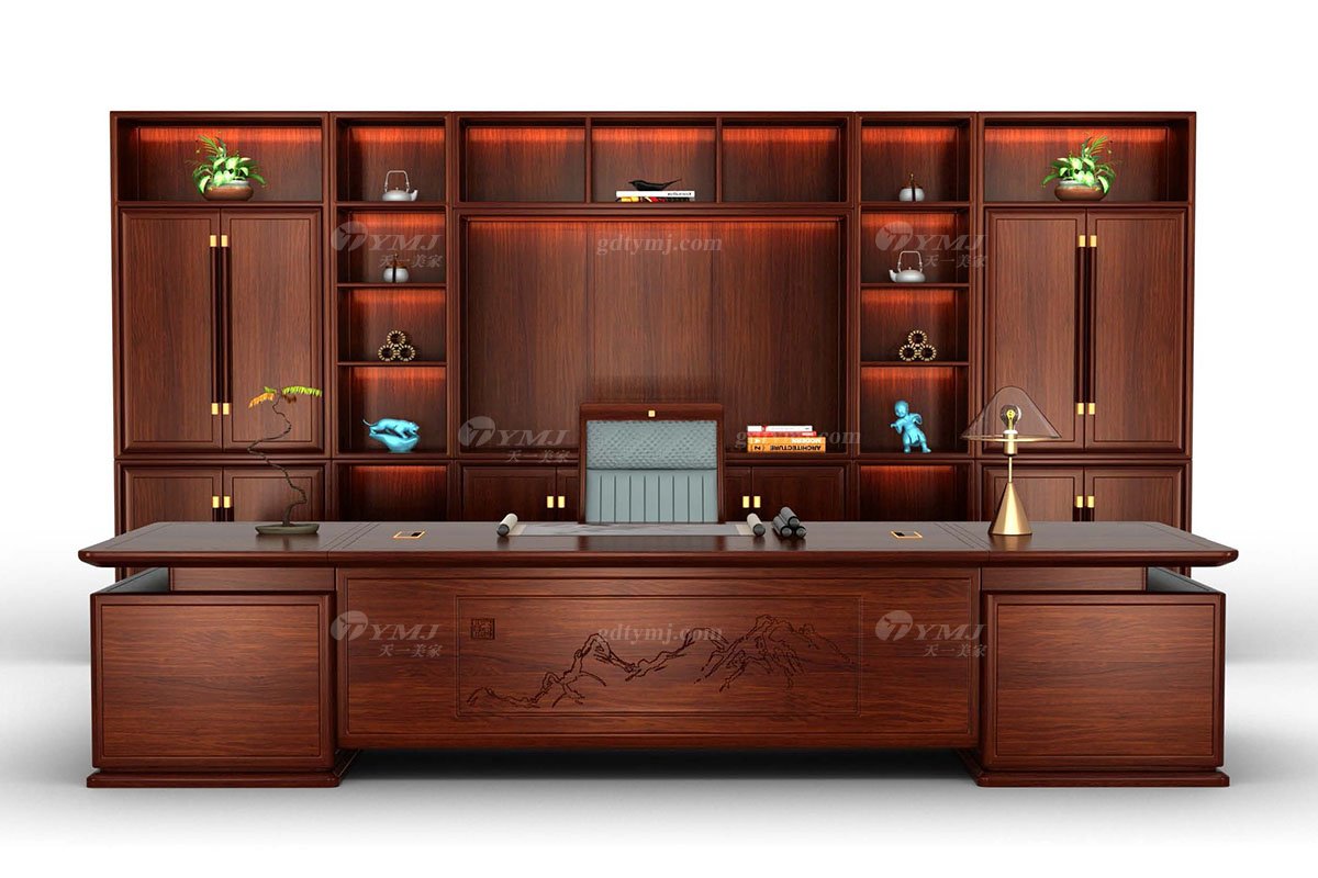 新中式辦公家具風格品牌家具時尚簡約高端進口實木刺猬紫檀書柜大展宏圖文件柜組合