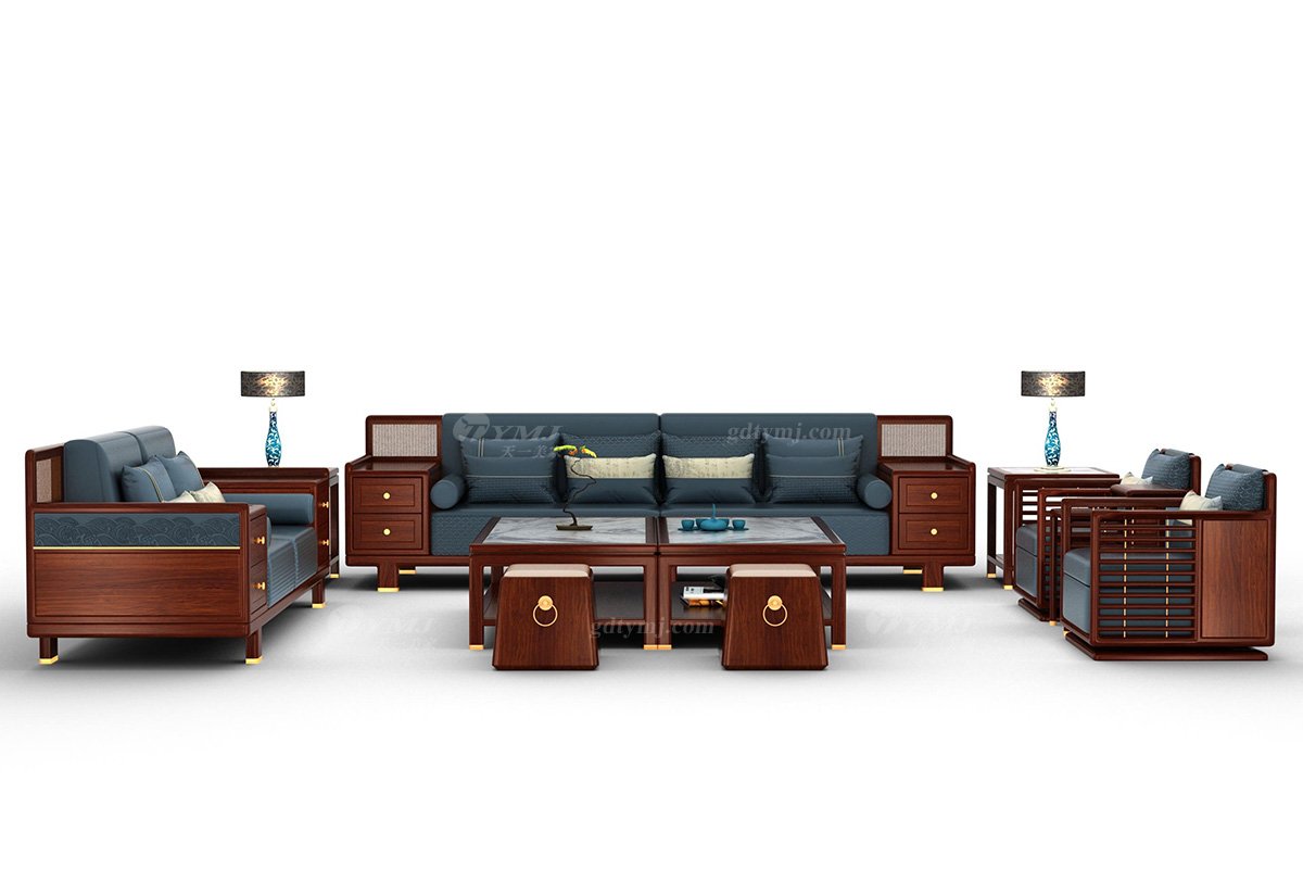新中式辦公家具風格品牌家具時尚簡約高端進口實木刺猬紫檀單位沙發大展宏圖單位沙發場景
