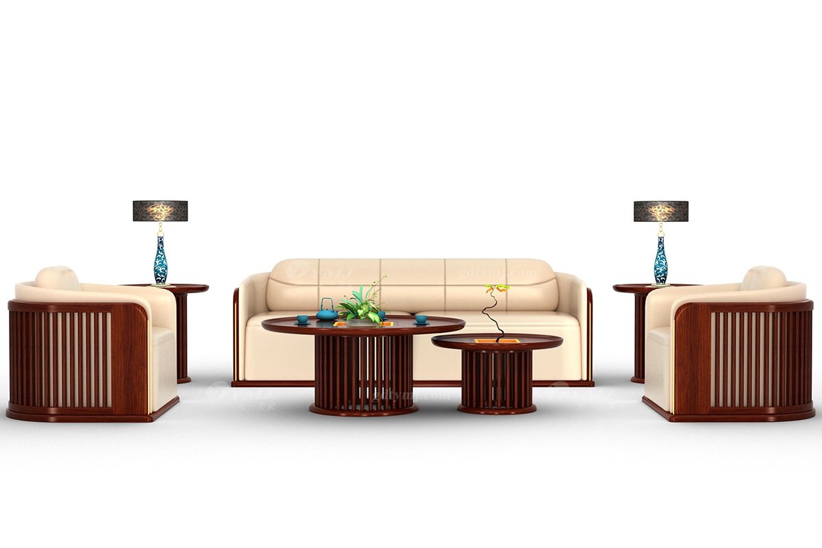 新中式辦公家具風格品牌家具高端簡約時尚大氣刺猬紫檀實木+真皮單位沙發金榜題名單位沙發場景