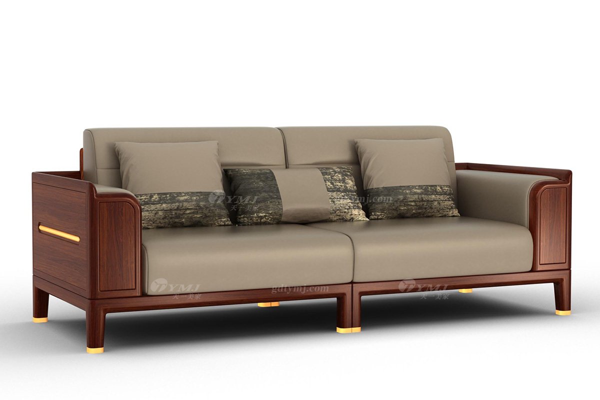 高端新中式辦公家具風格品牌家具簡約大氣實木刺猬紫檀三位沙發