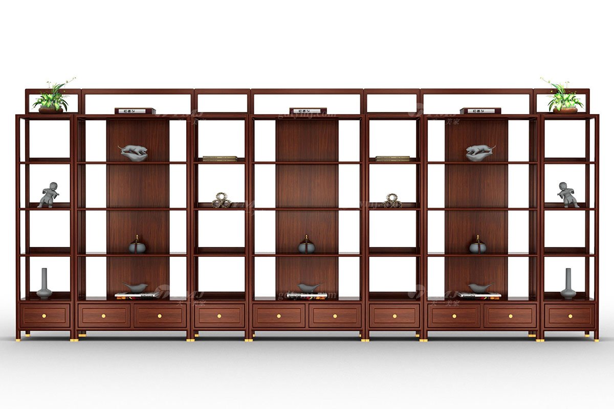 新中式辦公家具風格高端品牌家具簡約時尚大氣實木安哥拉紫檀博古架