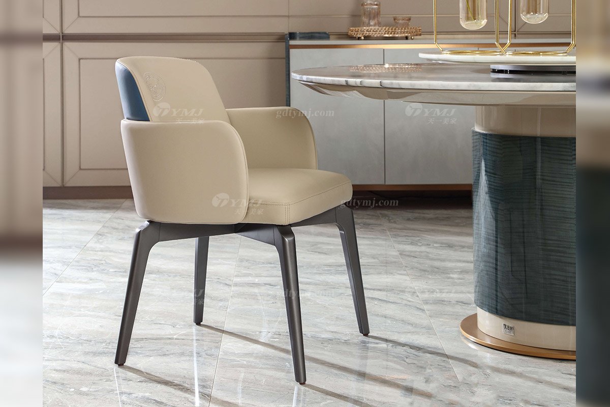 高端輕奢后現代風格家具會所別墅家具品牌時尚皮布藝餐椅CC840餐椅場景1