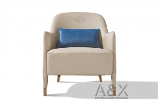 輕奢后現代風格家具高檔會所別墅家具品牌時尚皮布藝+玫瑰金拉絲休閑椅