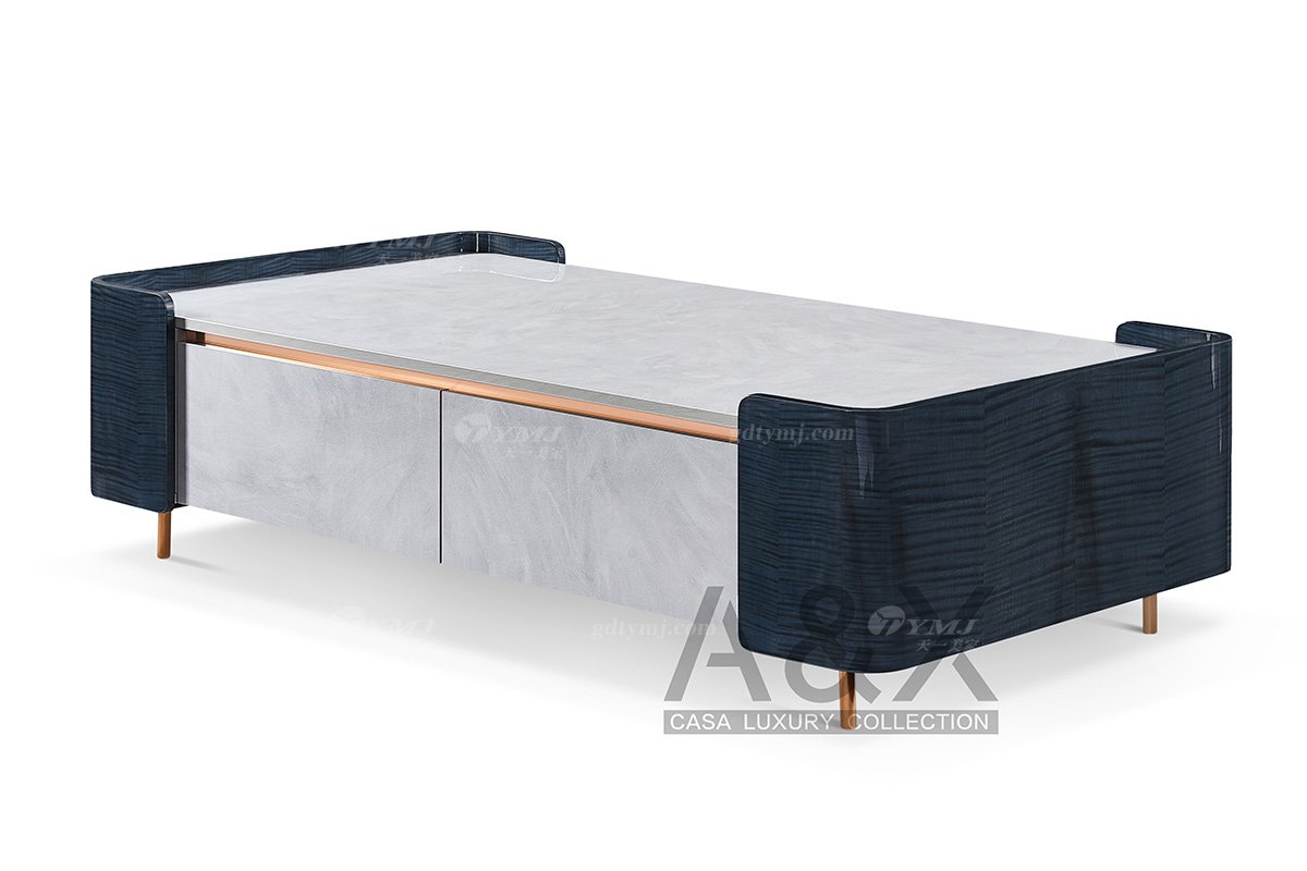 輕奢后現代風格家具高檔會所別墅家具品牌時尚不銹鋼玫瑰金長幾茶幾CK567-1茶幾